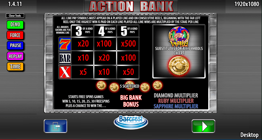 Action Bank Slot Paytable