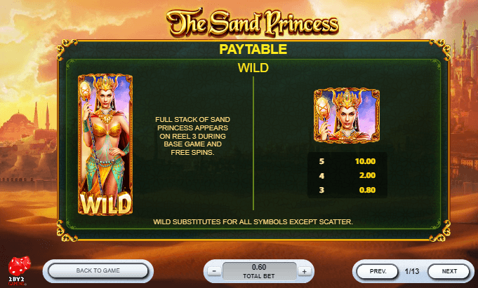 The Sand Princess Slots Paytable