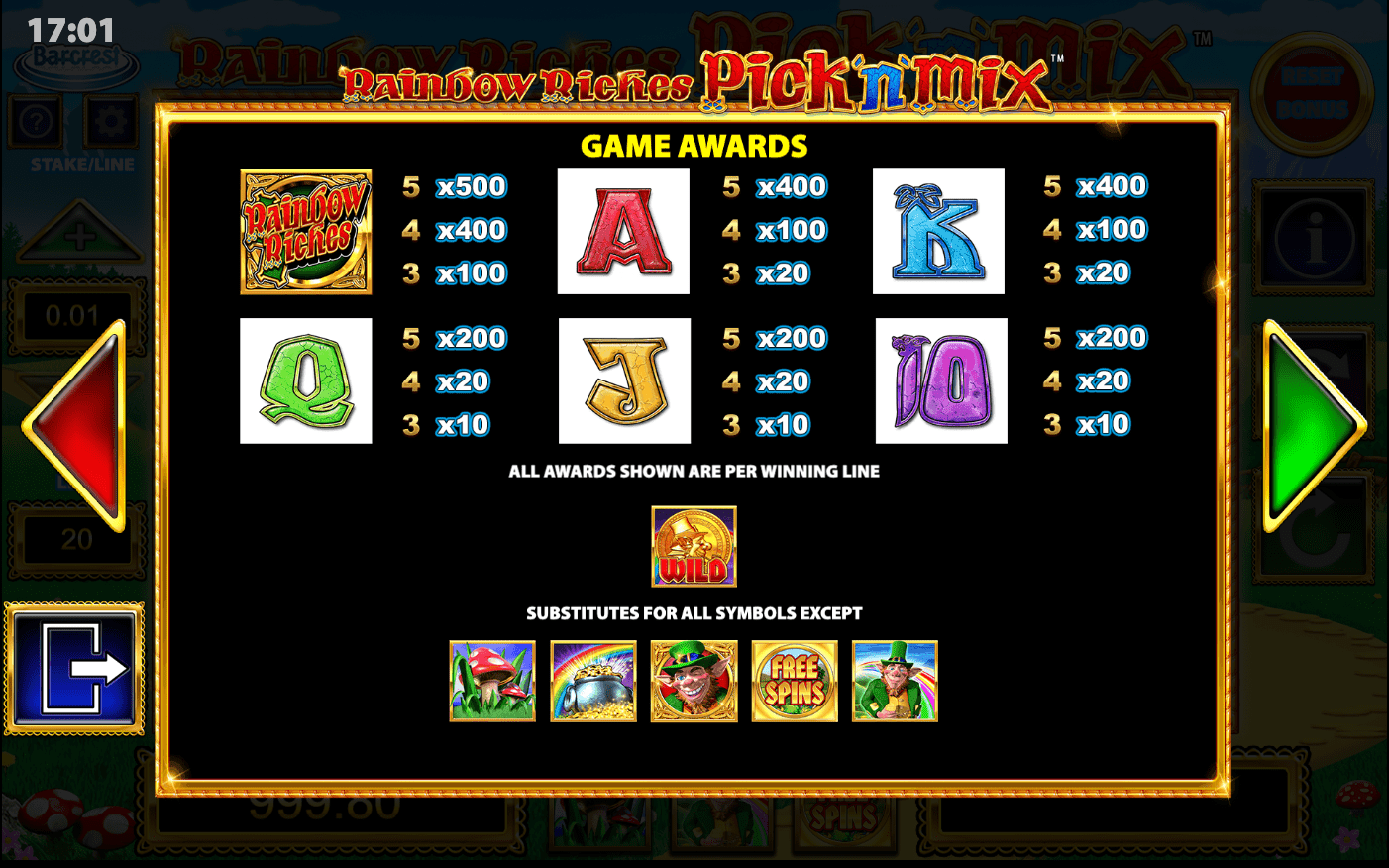 Rainbow Riches Pick N Mix Slot Symbols